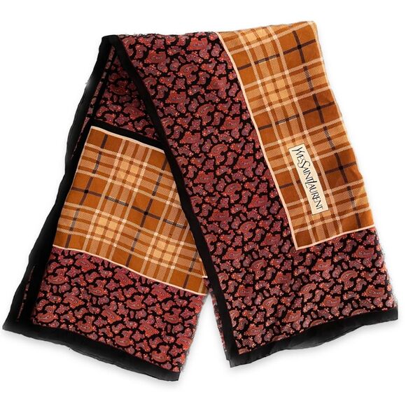 Yves Saint Laurent Plaid and Paisley Square Silk Scarf - Picture 2 of 5